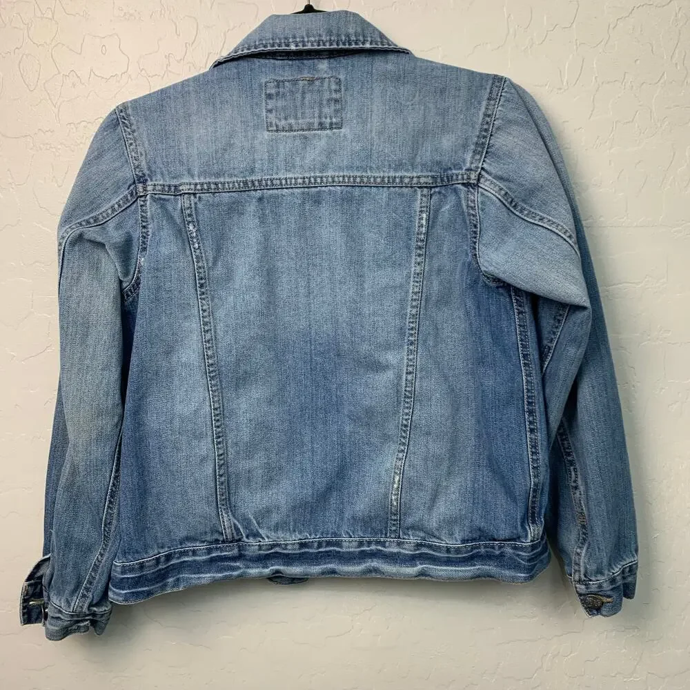 The Children's Place Girls Sz Large 10/12 Denim Jean Jacket Buttons Moto Casual